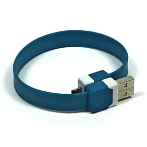 USB kábel (2.0), USB A M - microUSB M, 0.25m, modrý, náramok
